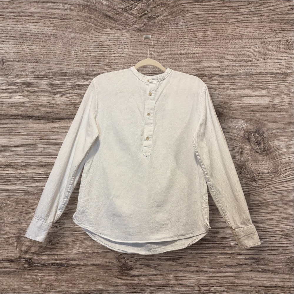 Zara Henley Blouse Womens Small Off White Textured Cotton Long Sleeve Top Beach